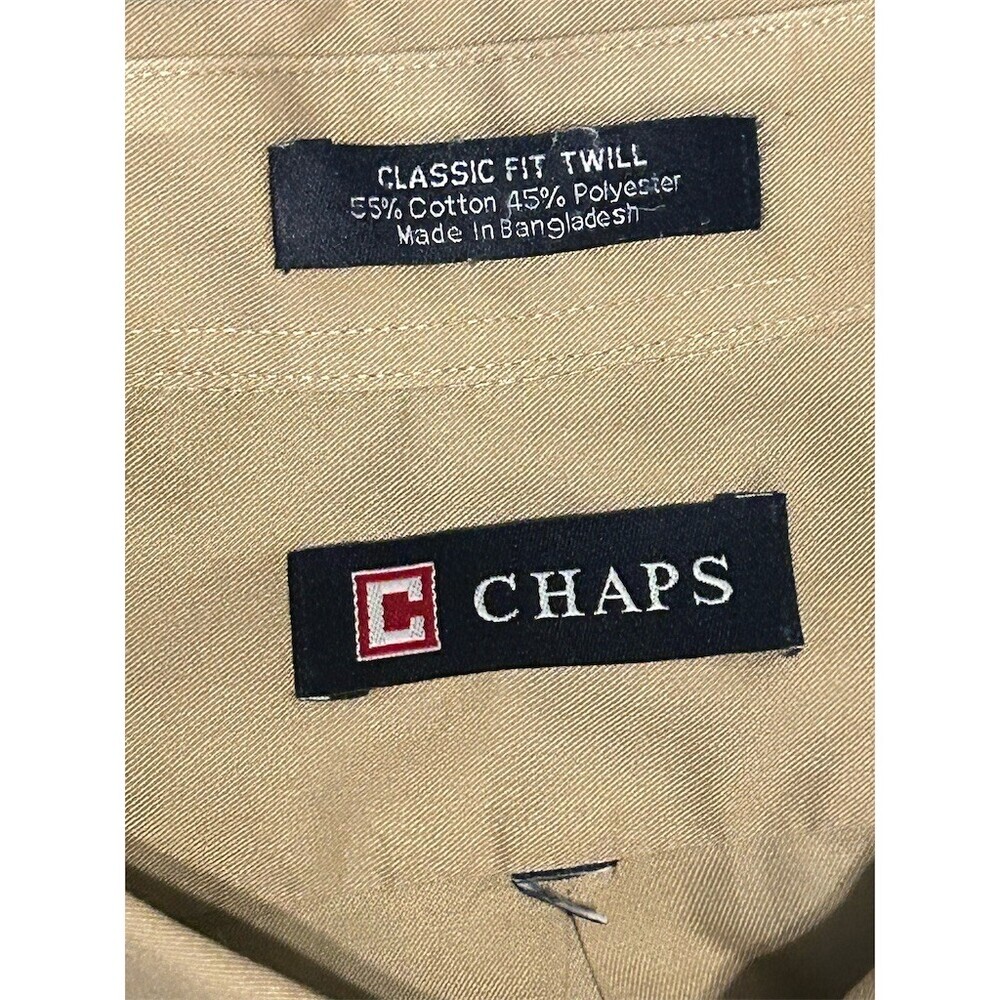 CHAPS Dress Shirt Mens 17-17.5 34-35 Beige Solid Classic Fit Button Up - Picture 4 of 5